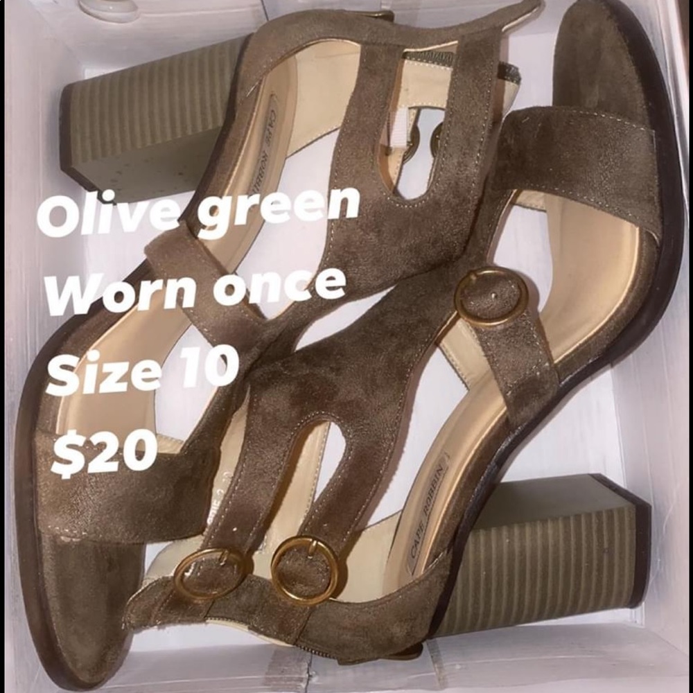 Olive green open toe heels